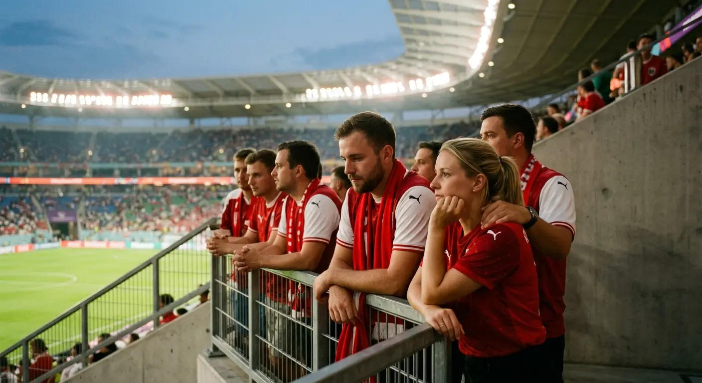Österreichische Fans nach dem Schlusspfiff eines WM-Spiels im Stadion