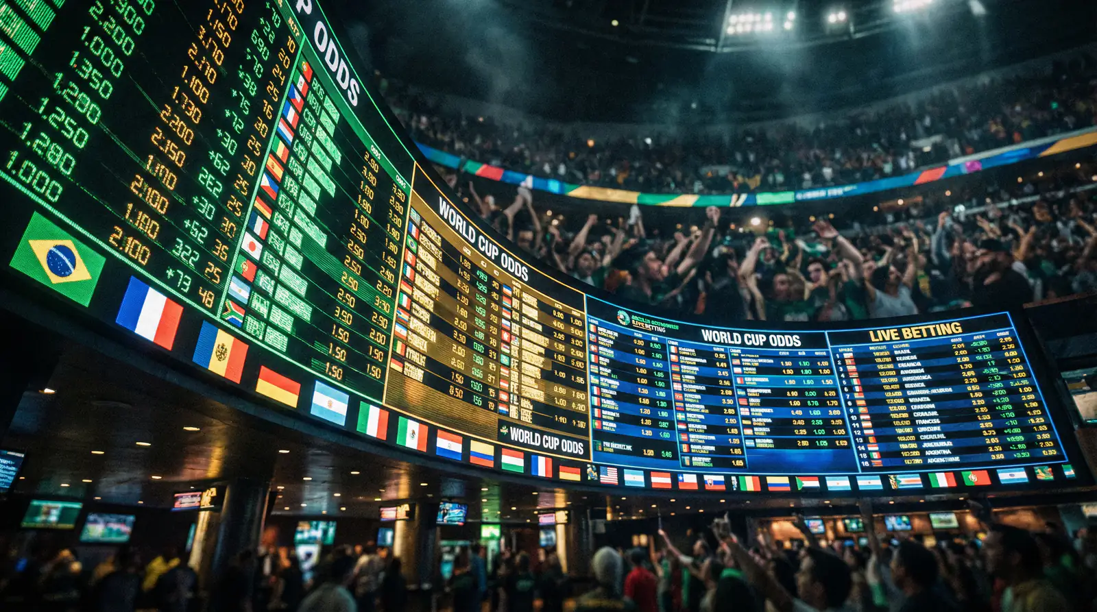 Digitale Anzeige mit WM 2026 Wettquoten der Favoritenteams